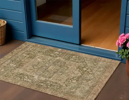 3' X 5' Fern Green Medallion Washable Indoor Outdoor Area Rug