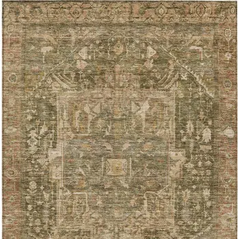 5' X 8' Fern Green Medallion Washable Indoor Outdoor Area Rug