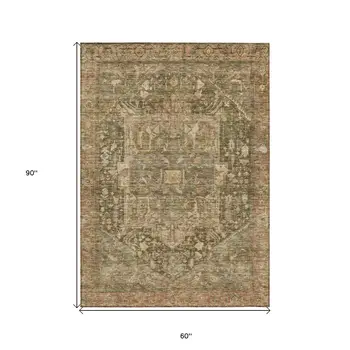 5' X 8' Fern Green Medallion Washable Indoor Outdoor Area Rug