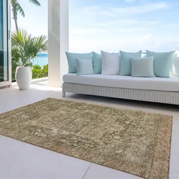 5' X 8' Fern Green Medallion Washable Indoor Outdoor Area Rug