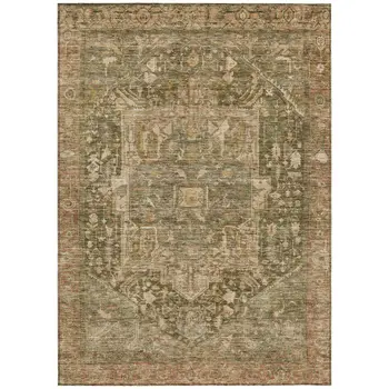 5' X 8' Fern Green Medallion Washable Indoor Outdoor Area Rug