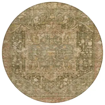 8' Fern Green Round Medallion Washable Indoor Outdoor Area Rug