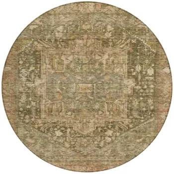 8' Fern Green Round Medallion Washable Indoor Outdoor Area Rug