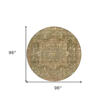 8' Fern Green Round Medallion Washable Indoor Outdoor Area Rug
