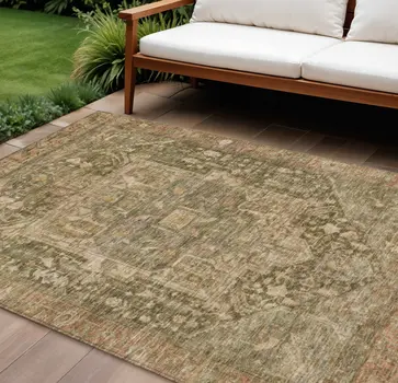 9' X 12' Fern Green Medallion Washable Indoor Outdoor Area Rug
