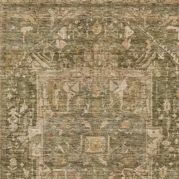 9' X 12' Fern Green Medallion Washable Indoor Outdoor Area Rug