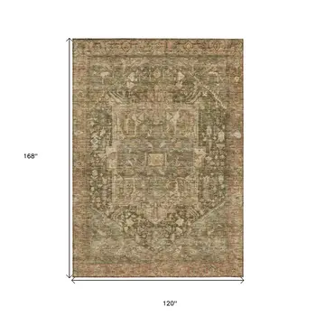 10' X 14' Fern Green Medallion Washable Indoor Outdoor Area Rug