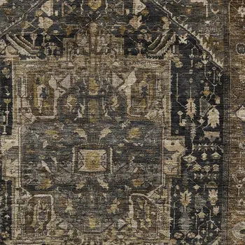 5' X 8' Brown Medallion Washable Indoor Outdoor Area Rug