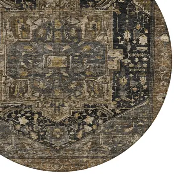 8' Brown Round Medallion Washable Indoor Outdoor Area Rug
