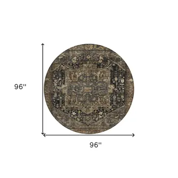 8' Brown Round Medallion Washable Indoor Outdoor Area Rug