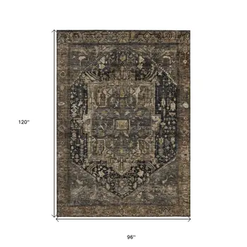 8' X 10' Brown Medallion Washable Indoor Outdoor Area Rug