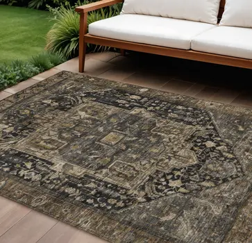 8' X 10' Brown Medallion Washable Indoor Outdoor Area Rug