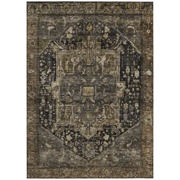 8' X 10' Brown Medallion Washable Indoor Outdoor Area Rug
