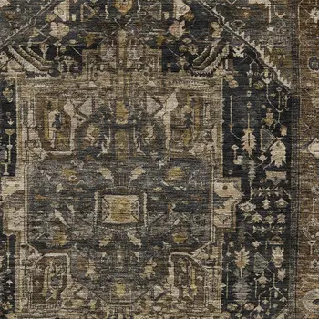 9' X 12' Brown Medallion Washable Indoor Outdoor Area Rug