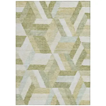 3' X 5' Artichoke Green Geometric Washable Indoor Outdoor Area Rug