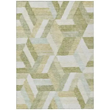 3' X 5' Artichoke Green Geometric Washable Indoor Outdoor Area Rug