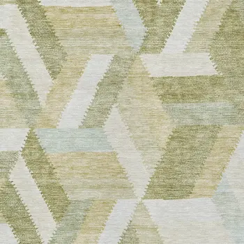 5' X 8' Artichoke Green Geometric Washable Indoor Outdoor Area Rug