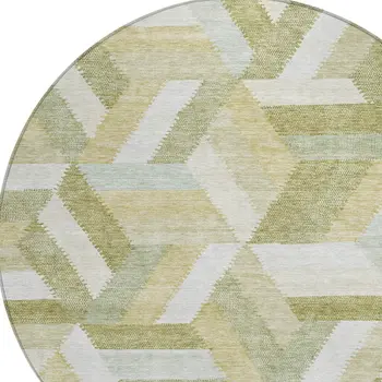 8' Artichoke Green Round Geometric Washable Indoor Outdoor Area Rug