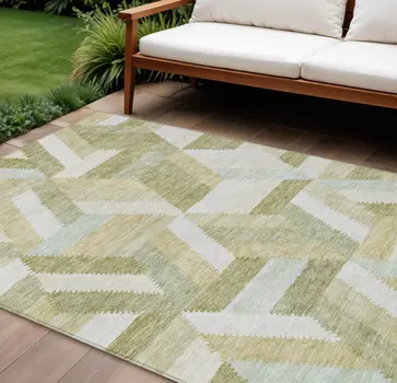 8' X 10' Artichoke Green Geometric Washable Indoor Outdoor Area Rug