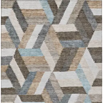3' X 5' Brown Geometric Washable Indoor Outdoor Area Rug