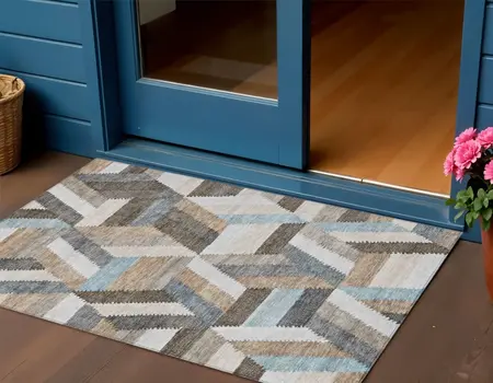 3' X 5' Brown Geometric Washable Indoor Outdoor Area Rug