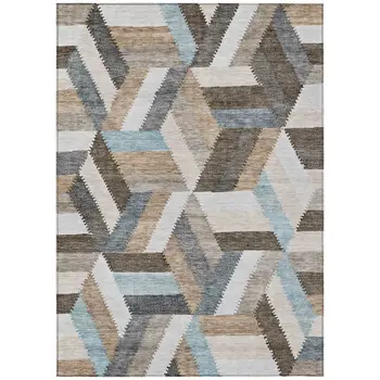3' X 5' Brown Geometric Washable Indoor Outdoor Area Rug