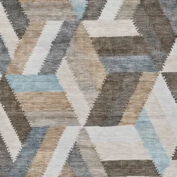 3' X 5' Brown Geometric Washable Indoor Outdoor Area Rug