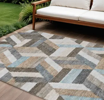 8' X 10' Brown Geometric Washable Indoor Outdoor Area Rug