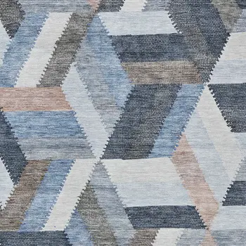 3' X 5' Blue Geometric Washable Indoor Outdoor Area Rug