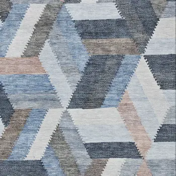 8' X 10' Blue Geometric Washable Indoor Outdoor Area Rug