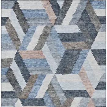 10' X 14' Blue Geometric Washable Indoor Outdoor Area Rug