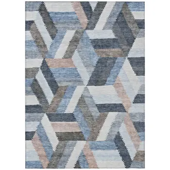10' X 14' Blue Geometric Washable Indoor Outdoor Area Rug