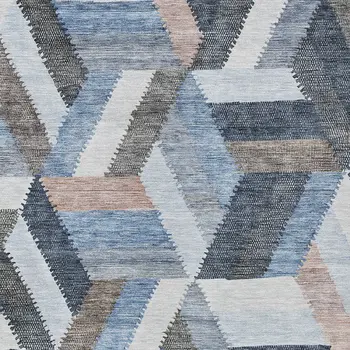 10' X 14' Blue Geometric Washable Indoor Outdoor Area Rug