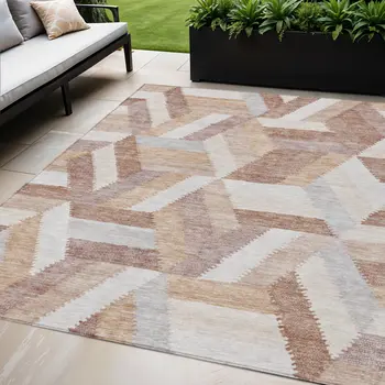 5' X 8' Copper Geometric Washable Indoor Outdoor Area Rug