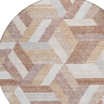 8' Copper Round Geometric Washable Indoor Outdoor Area Rug