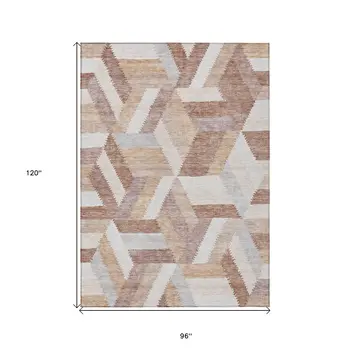 8' X 10' Copper Geometric Washable Indoor Outdoor Area Rug