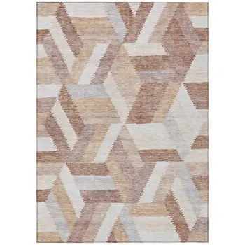 8' X 10' Copper Geometric Washable Indoor Outdoor Area Rug