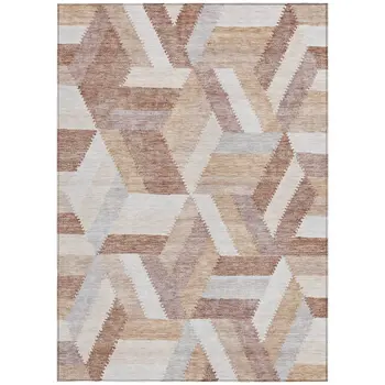 10' X 14' Copper Geometric Washable Indoor Outdoor Area Rug