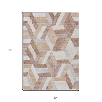 10' X 14' Copper Geometric Washable Indoor Outdoor Area Rug