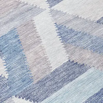 9' X 12' Denim Blue Geometric Washable Indoor Outdoor Area Rug
