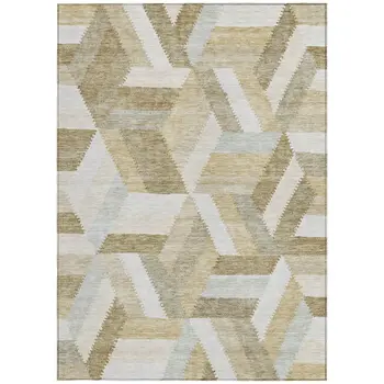 9' X 12' Tan Geometric Washable Indoor Outdoor Area Rug