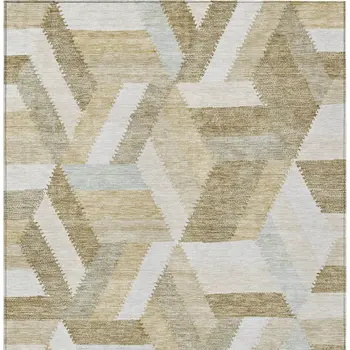 10' X 14' Tan Geometric Washable Indoor Outdoor Area Rug