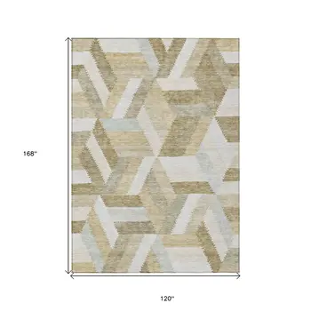 10' X 14' Tan Geometric Washable Indoor Outdoor Area Rug