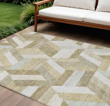 10' X 14' Tan Geometric Washable Indoor Outdoor Area Rug