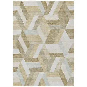 10' X 14' Tan Geometric Washable Indoor Outdoor Area Rug
