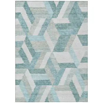 3' X 5' Teal Blue Geometric Washable Indoor Outdoor Area Rug