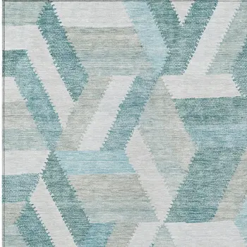 3' X 5' Teal Blue Geometric Washable Indoor Outdoor Area Rug