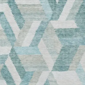 5' X 8' Teal Blue Geometric Washable Indoor Outdoor Area Rug