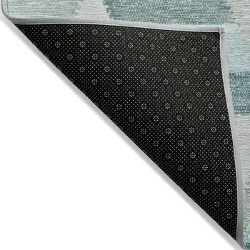 9' X 12' Teal Blue Geometric Washable Indoor Outdoor Area Rug