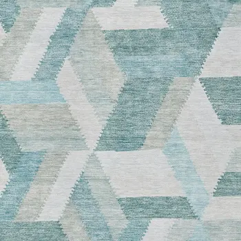 10' X 14' Teal Blue Geometric Washable Indoor Outdoor Area Rug